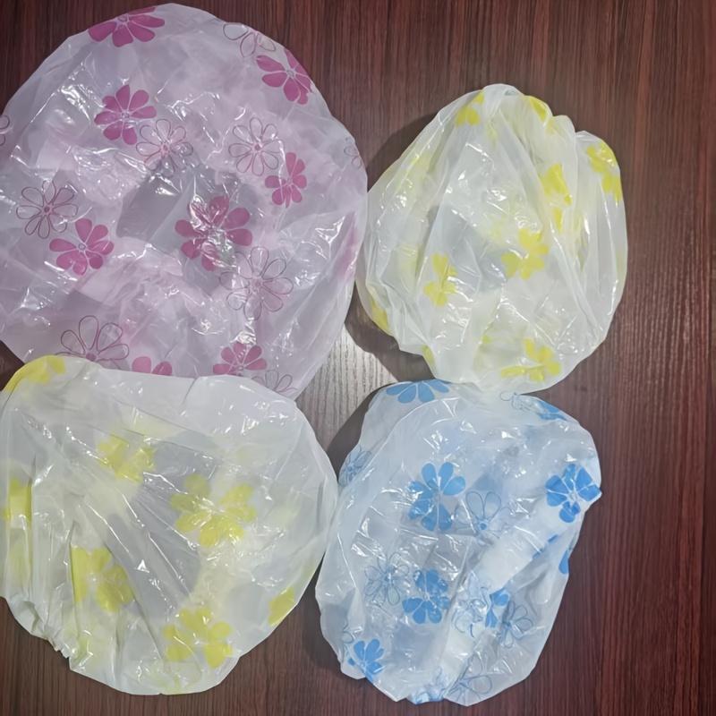 Random Color Reusable Shower Cap, 4 Counts/set Adjustable Elastic Bathing Cap, Bathing Hair Cover, Hair Protection Cap for Women, Bathroom Supplies