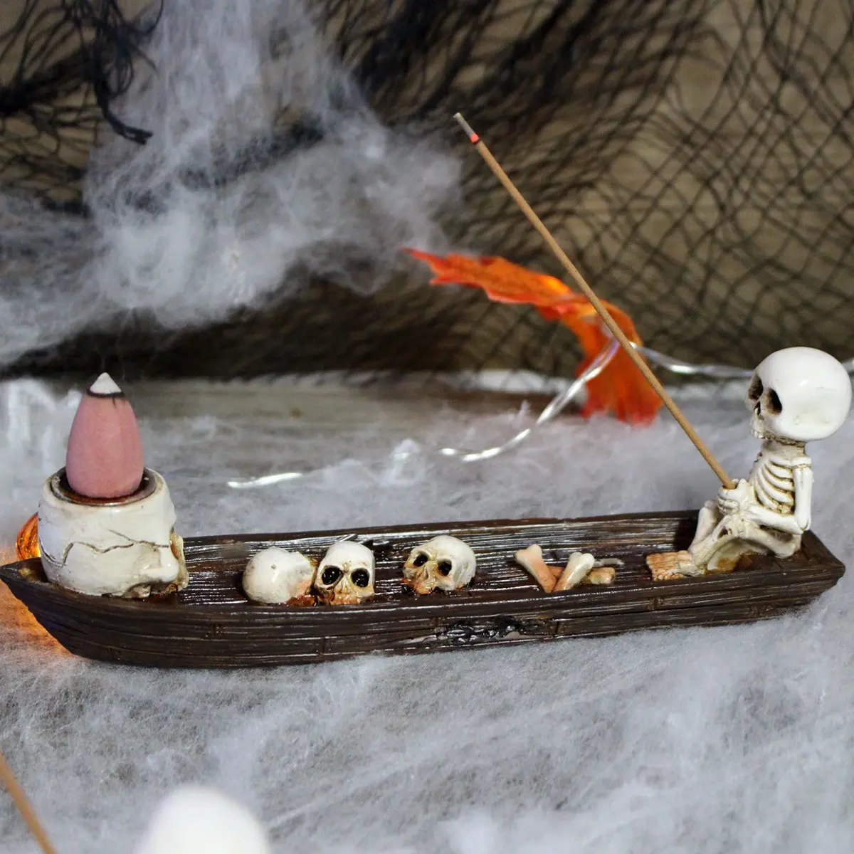 New Skull Incense Holder, Creative Halloween Desktop Decoration, Reverse Flow Incense Burner, Home Use Sandalwood Incense
