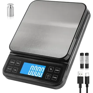 Large kitchen scale, with an accuracy of 0.1 grams/0.001 ounces, 5kg /11 pound baking scale, features percentage display, USB charging, full-view backlit LCD display, stainless steel weighing platform