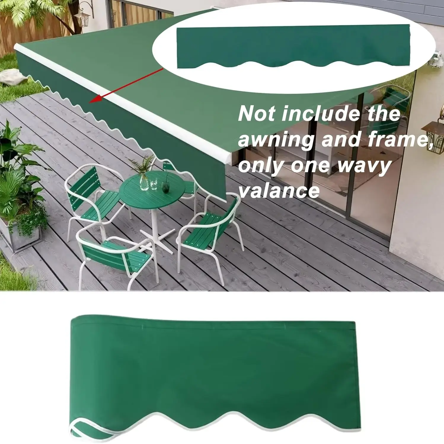 Awning Valance Replacement, 3m/3.5m/4m/4.5m/5m Heavy Duty Waterproof UV Resistant Fabric Strips, Wavy Valance for Patio Balcony Awning Replacement