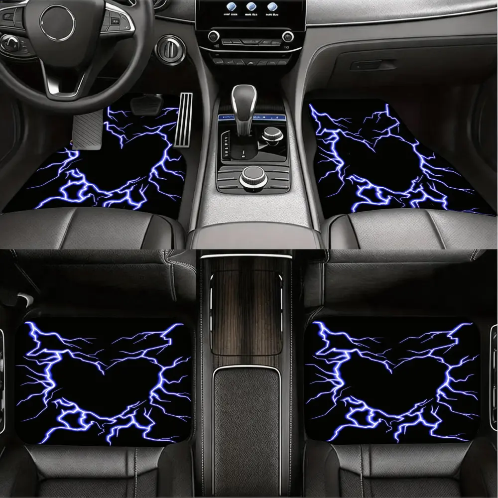 WOYUO Custom Car Floor Mats - 4-Piece Front & Rear Set, Blue Lightning Bolt Pattern, Non-Slip Rubber Backing, Universal Fit for Sedan, SUV, Truck Drivers