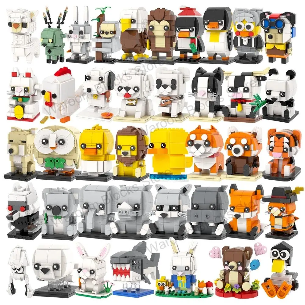 MOC Animal BrickHeadz Deer Cat Dog Lesser Panda Bricks Farm Compatible Building Blocks Set Toys For Children Adults Friends Gift
