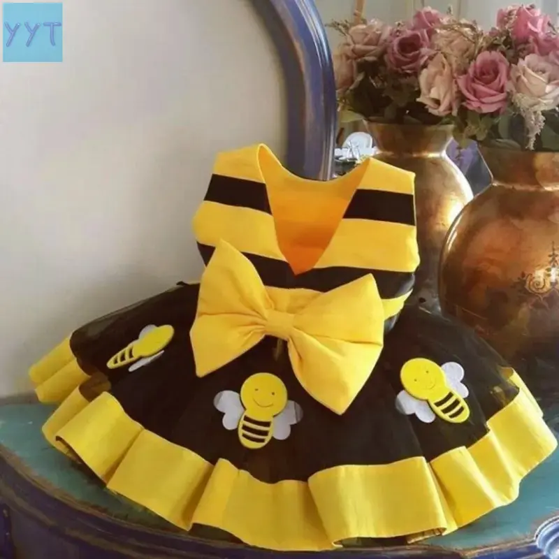 YYT1  (New)106 Bee Flower Tutu  Baby   Kids Baby  Yellow Princess Gown Bee Costume Bee Tutu dress girl