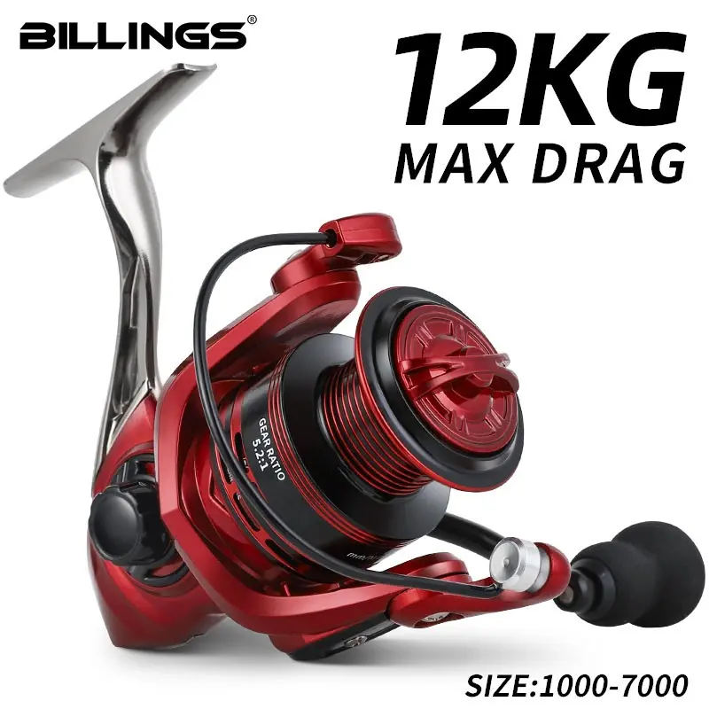 Billings Gla 1000-7000 Series Full Metal Fishing Reel, 5.2:1 Gear Ratio, 26lb Max Drag, Eva Handle, Freshwater & Saltwater Use