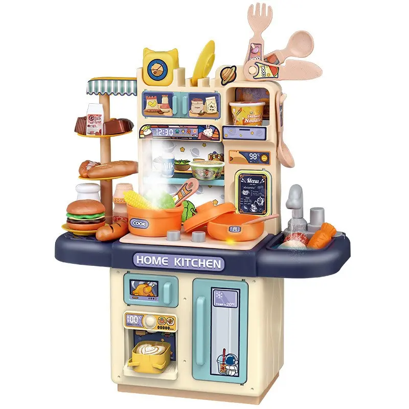 Kids Kitchen Playset, Miniature Cooking Set, Interactive Play with Lights and Spray, Pretend Play Mini Cooking Cutlery Kit with Spray Water Tap Kitchen Sink, Birthday Gifts, Christmas Gifts for Kids