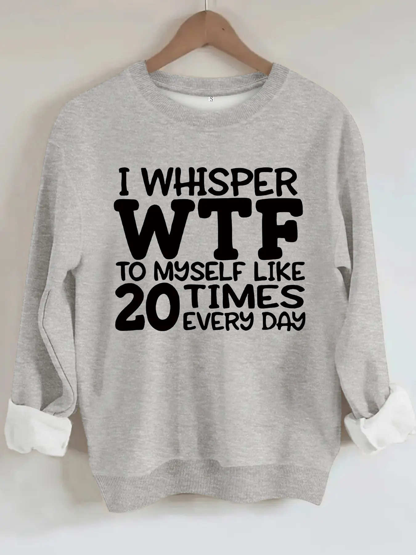 Women's Casual Round Neck Fleece Sweatshirt, I Whisper Wtf Letter Pattern, Four-Season Fashion Top, Comfortable Daily Wear