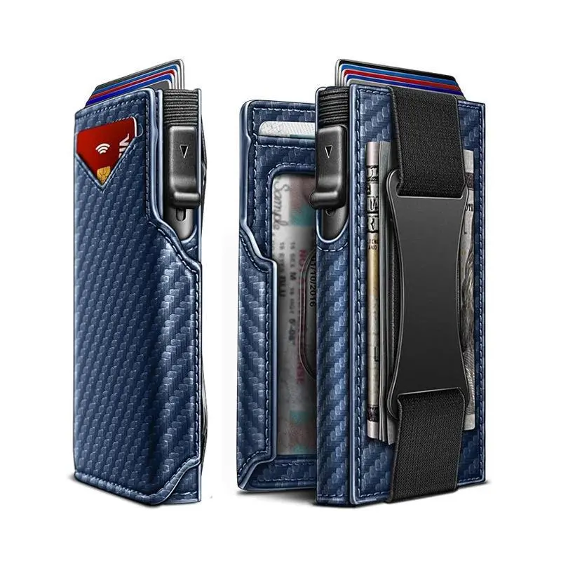 Men Slim Compact Wallet, Slim Front Pocket Wallet Money Clip Card Holder 3.8"x2.7", Pop-up Access, Slim Compact Wallet with ID Window, RFID Blocking Smart Pop Up Card Wallet, Metal Aluminum Credit Card Holder Bifold Wallet, Fathers Day Gift