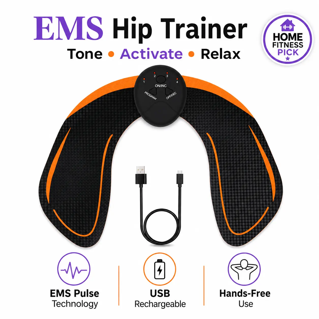 Core Glutes Trainer, EMS Smart Stimulation Tool, At-Home Fitness Workout Enhancer for Butt Muscles
