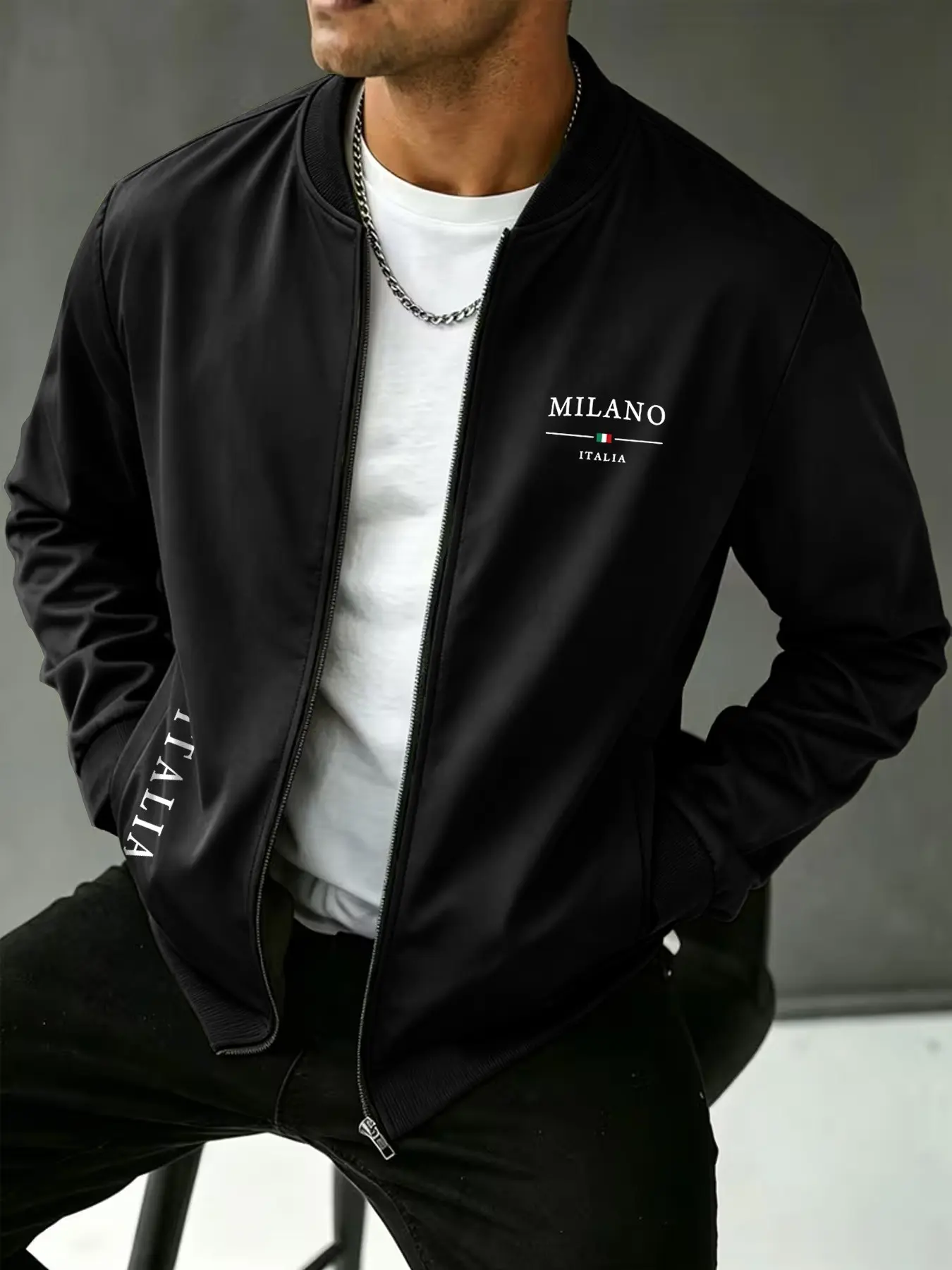 Men's Lightweight Fitted Jacket, Milan Luxury Style, Letter Print, Casual Fashion Outerwear, Fall & Winter, Business Commute, Daily Wear, Everyday Jackets