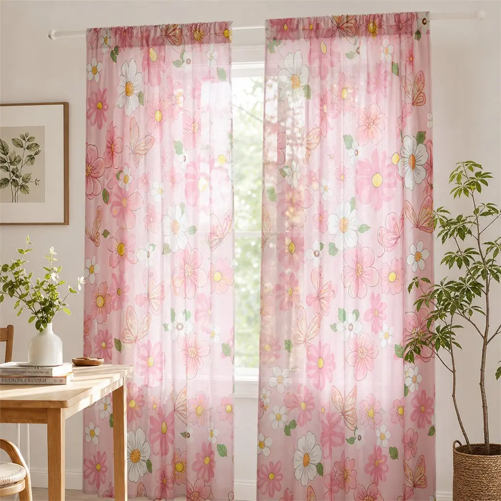 2-Pack Light Cartoon Floral Butterfly Curtains, Sweet Girl Style, Window Curtain, Ideal for Bedroom, Nursery, Dorm, Game Room, Home Decor
