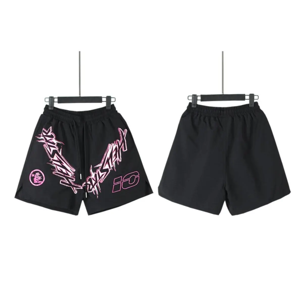 HellStars Y2K Gothic Graffiti Print Men Casual Sweat Shorts Oversized Loose Streetwear Basketball Shorts Summer 4th Of July Independence Day Holiday Outfit Multicolor Drawstring Workout Short Pants