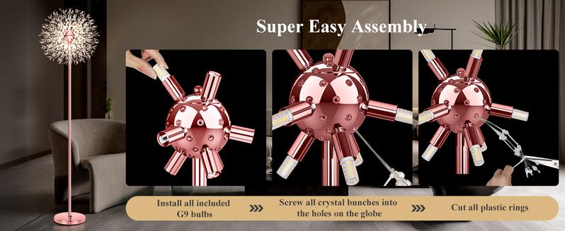 69'' Crystal Floor Lamp Decorative Lights for Living Room, Modern Standing Lamp with 738PCS K9 Crystals, Tall Lamp Pole Light for Bedroom Office, Mid Century Floor Lighting with 9 LED Bulbs