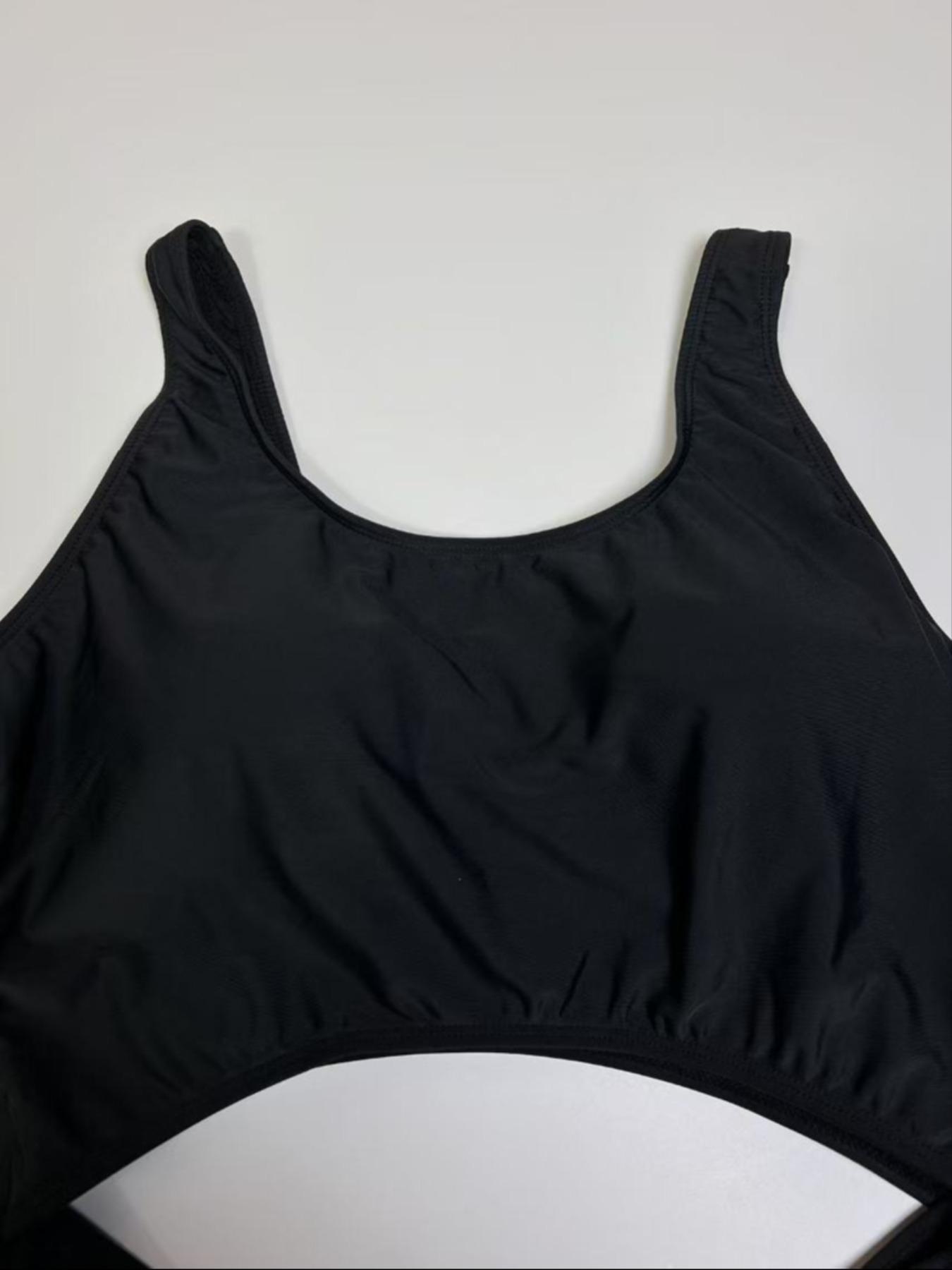 Plus Size Solid Cut Out One-pieces, Casual Sleeveless Backless Swim One-pieces for Beach Holiday Vacation, Women's Swimwear, Cutout Swim Suit, Swimsuit for Beach, Swimsuit Bodysuit