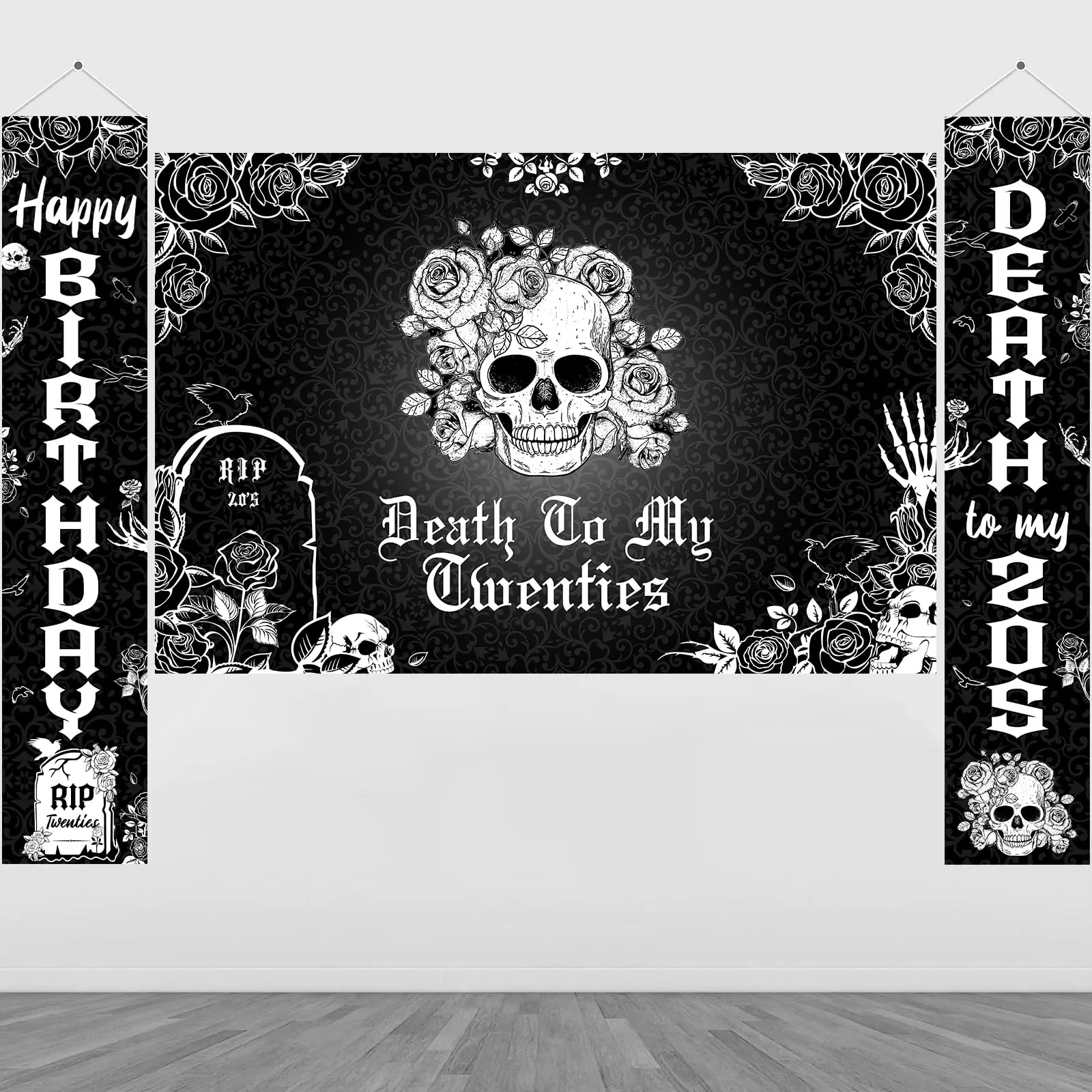 1Set Death to My Twenties Decoration Gothic 30th Birthday Decoration for Her Backdrop Banner Porch Sign Rip to My 20s Birthday Decoration Women 30th Birthday Party