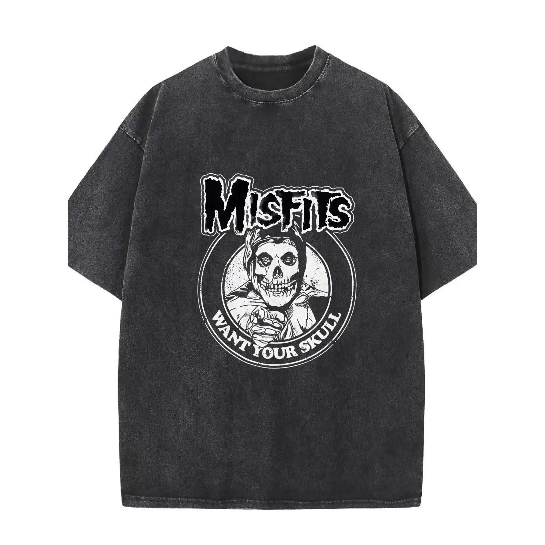 Men's Oversized Black Misfits Skull Logo Crew Neck Short Sleeve T-Shirt - Vintage Punk Graphic Menswear Tee, Loose Fit Casual Sports Shirt for Music Fans (Machine Washable, Fitness-Friendly)