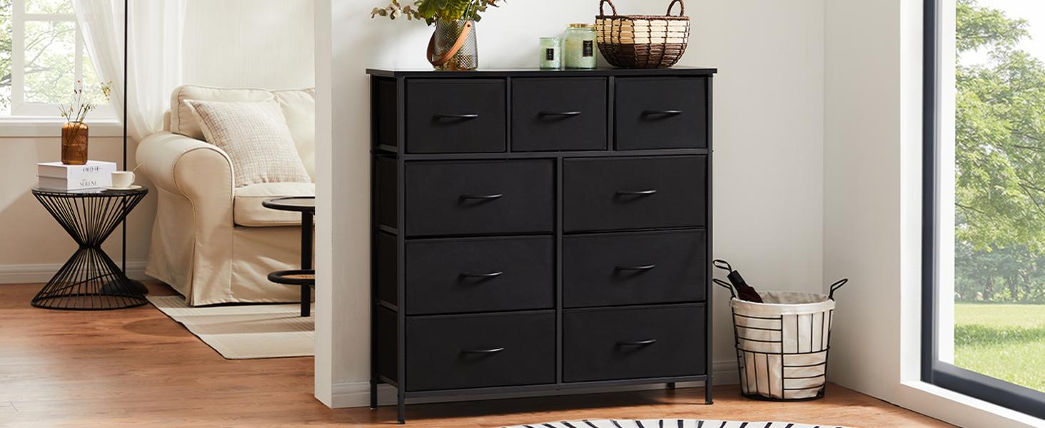 Dresser for Bedroom with 9 Drawers, Anti-Tip Tall Fabric Chests Storage Organizer Tower Furniture with Wooden Top Metal Frame for Clothes, Closet, Living Room, Hallway, Entryway Dresser for Bedroom with 9 Drawers, Anti-Tip Tall Fabric Chests Storage Organizer Tower Furniture with Wooden Top Metal Frame for Clothes, Closet, Living Room, Hallway, Entryway