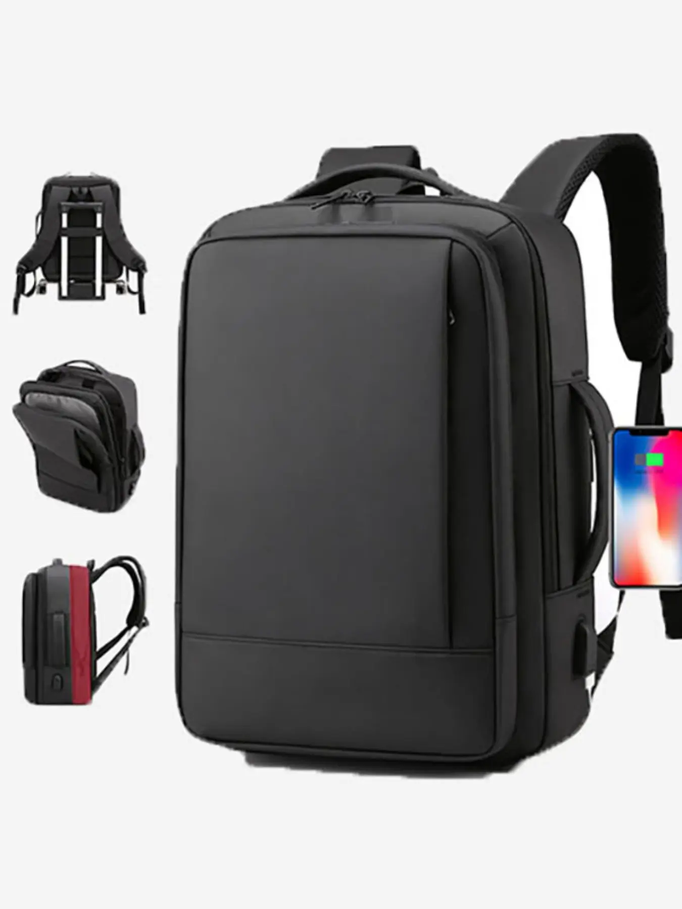 Men's Large Capacity 16 Inch Laptop Compartment Backpack, USB Charging, Expandable, Ideal for Business Travel and School Use, PU Material, All Seasons