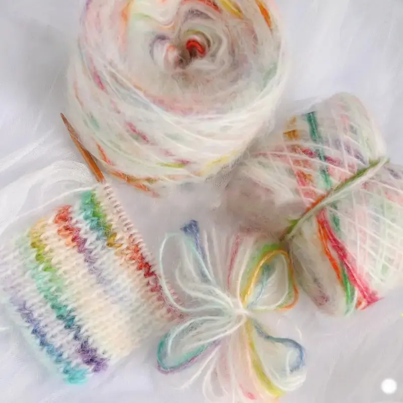 2Pcs (50g Each) Colorful Gradient Spray Yarn, Ombre Wool Mohair Hand Mixed Yarn, Thick Crochet Yarn for Scarf, Dreamy Knit, Chunky Yarn for Hand Knitting