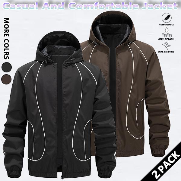 Men's solid color waterproof and windproof drawstring zipper hooded jacket, trendy striped print casual long-sleeved jacket with zipper pockets, suitable for outdoor activities, all year round. Men's solid color waterproof and windproof drawstring zipper hooded jacket, trendy striped print casual long-sleeved jacket with zipper pockets, suitable for outdoor activities, all year round.