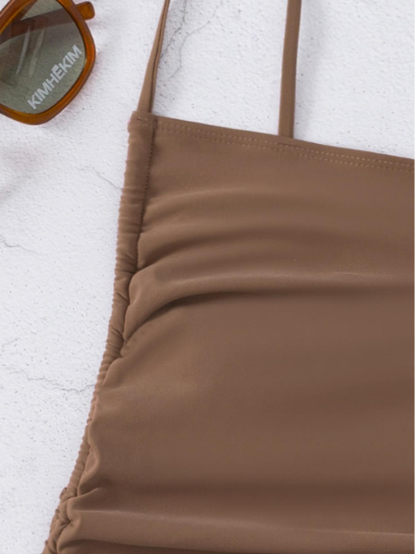 Women's Solid Tie Side Wrap One-piece Swimsuit, Swimsuit Bodysuit, Casual Elegant Sleeveless Swimwear for Beach Holiday Vacation, Ladies Swimsuit for All Seasons