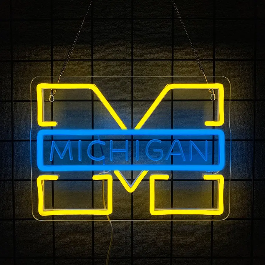 MICHIGAN Decorative Neon Sign for Wall Decor University Football Team Logo Led Neon Light for Man Cave Birthday Gifts for Fans  Light Up Sign for Party Club Bar Dorm Decor