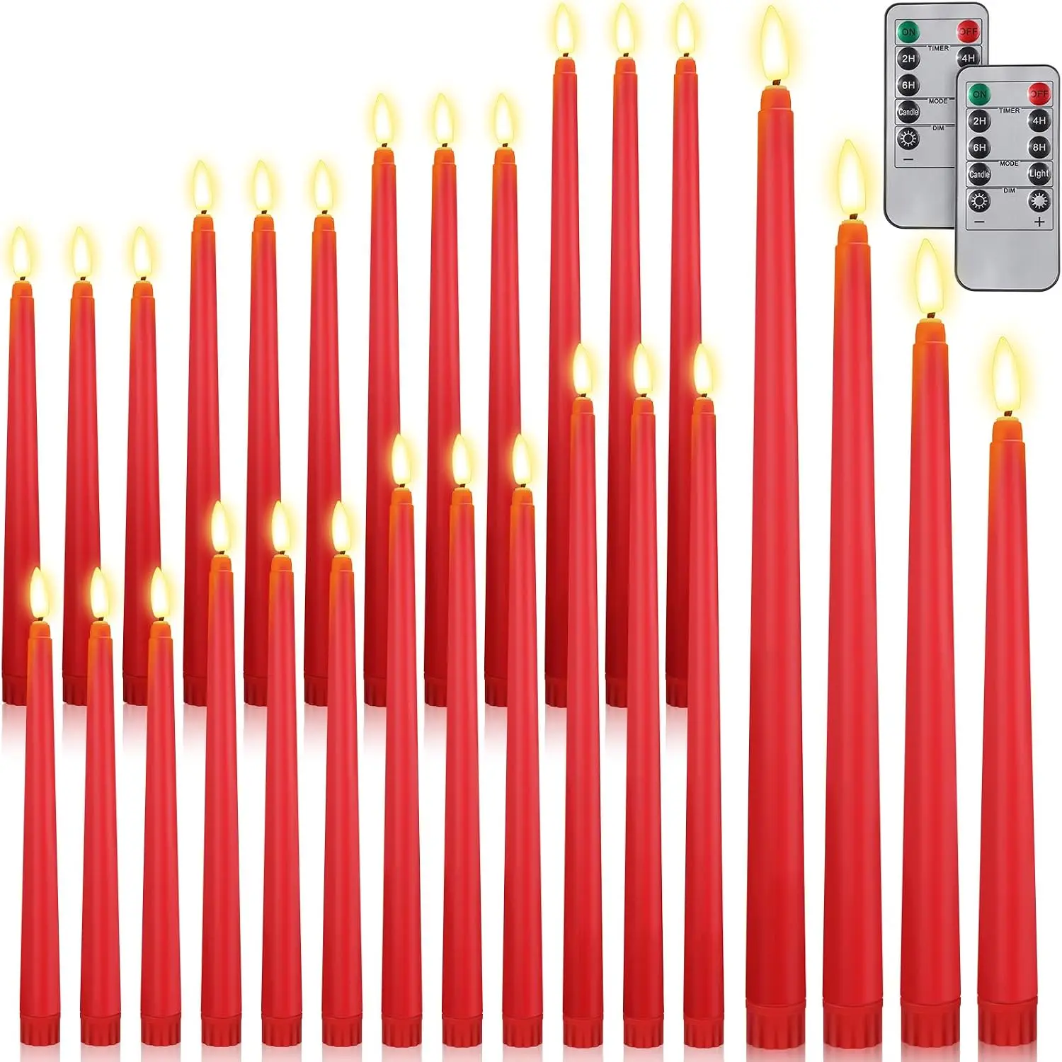 28 count Flameless Taper Candles with Timer Remote 4 Sizes of 8.5", 9.6", 10.83", 12.8" LED Flickering Taper Candles  Operated for Valentine's Day Church Wedding  Decor(Red)