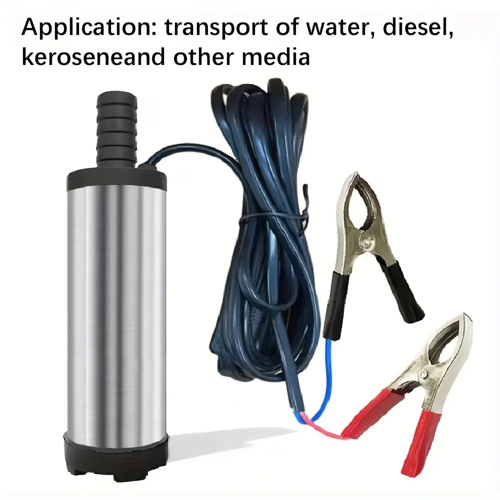 Portable Stainless Steel Submersible Pump, Portable Liquid Pump, Dc 12V, Suitable for Diesel, Kerosene, Water, Lightweight, Easy Installation, 3m Cable, Compact Size