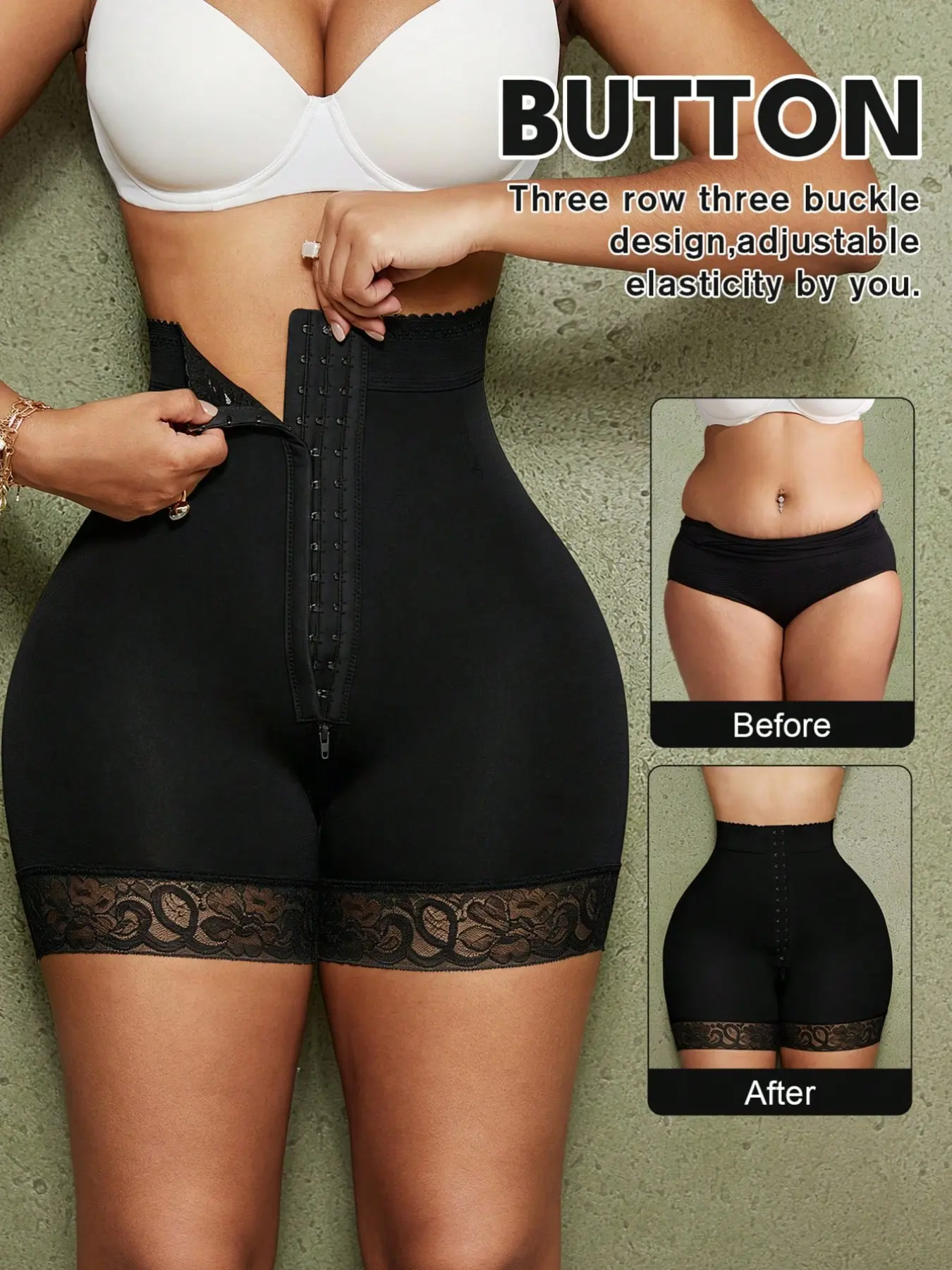 1 Count High Waist Shaperwear Shorts, Fajas, 3-Hook Closure Butt Lifting And Tummy Control Body Shaper Panty, Breathable Comfortable Shapewear Bottoms With Zipper Crotch, Tight-Fitting Panties, Colombian Shapewear, Suitable For Daily Wear Or Sports