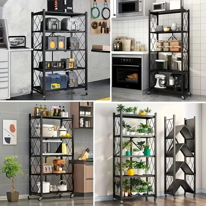 3/4/5 Layer Folding Storage Rack, No Installation, with Wheels, Can Move Freely, Suitable for Living Rooms, Kitchens, Garages, Study Rooms, Basement Storage Rooms, Practical Shelves, Multi-Tier Office Storage Rack Standing Shelf, Standing Shelf