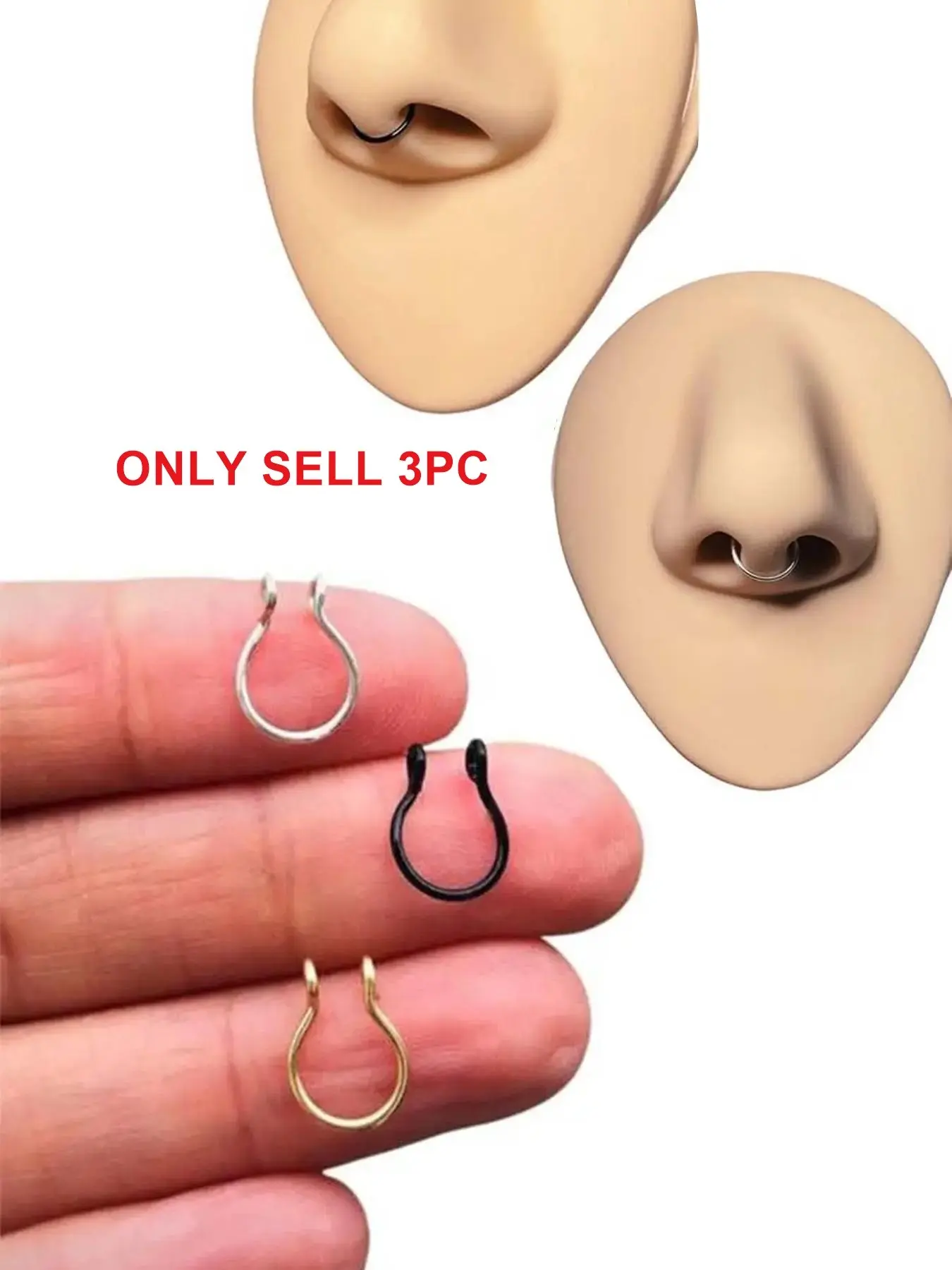3-4 Counts Punk Style Clip-on Nose Ring, Nose Cuff for Women & Men for Party, Daily Clothing Decor, Trendy All-match & Exquisite Body Jewelry Accessory for Birthday Gift