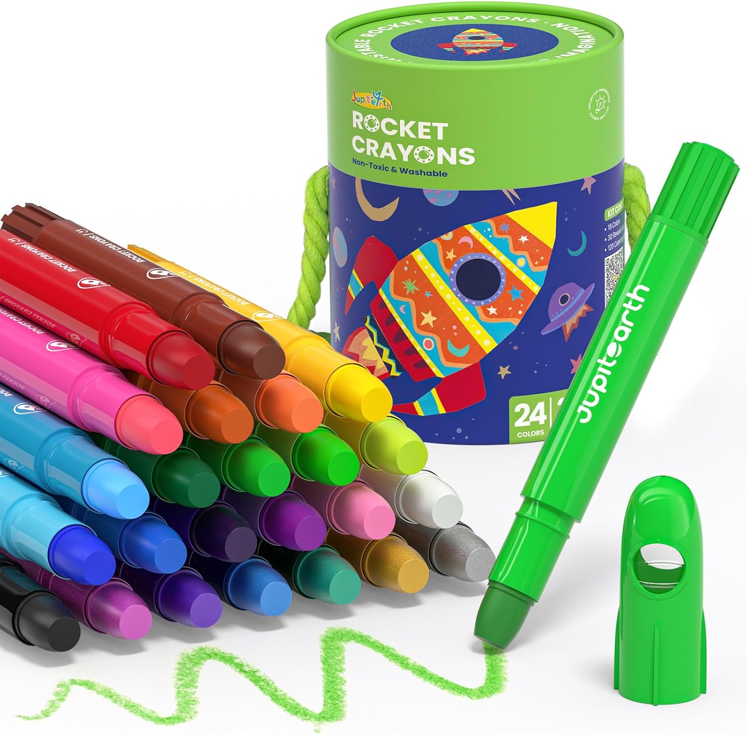 24/18/12Colors Twist Rocket Crayons for Toddlers, Non-Toxic Washable Crayons with Storage Bucket, Ultra-Smooth and Easy to Hold Art Supplies for Toddlers and Preschool Kids age 1-3 2-4 4-8 ,Colorful Precision Pens , markers for coloring