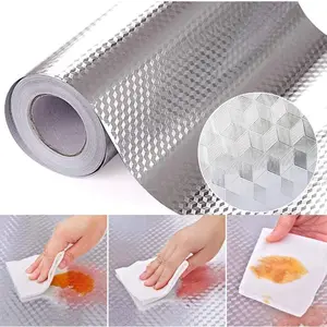 Kitchen Backsplash Stickers,Multiple Size Options, Self Adhesive Drawer Liner Peel and Stick Foil Wallpaper Cabinets Shelf Sticker (0.4M5M, Cube Texture-Silver)