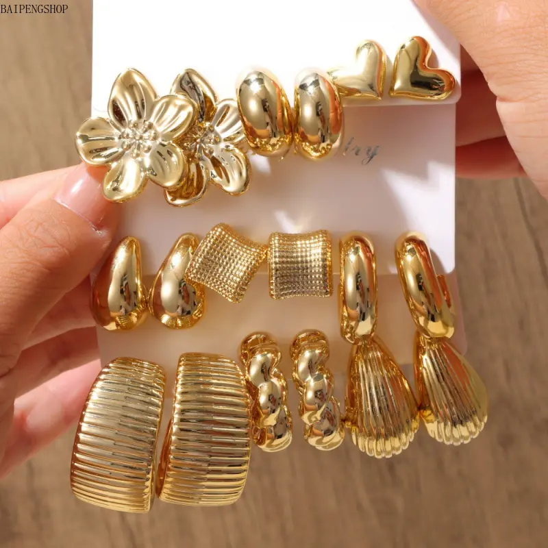 Earrings Set for Women, 9 Pairs Euro/American Vintage Hoops & Chunky Drops with Floral Shapes, Multi-Style Jewelry for Daily Wear & Occasions, Multi-Style Set