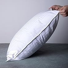 Goose Down Feather Bed Pillows for Sleeping Pair Standard Pillows for Back, Stomach or Side Sleepers Stripe White Color Set of 2 Pillows