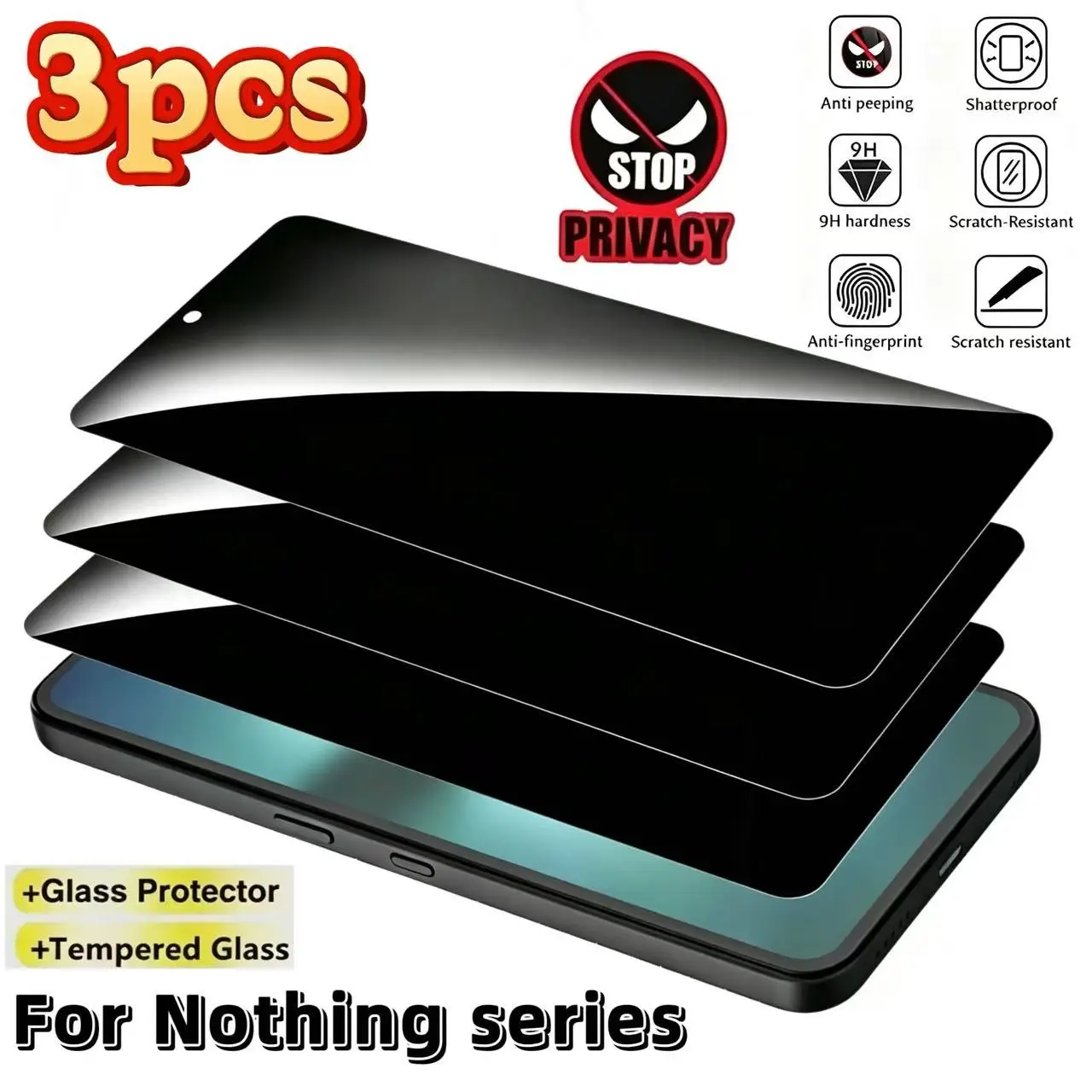 3pcs Privacy Screen Protector for Nothing Phone 3a/4a Pro, Anti-Glare HD Full Coverage, Scratch-Resistant, Bubble-Free, Easy Installation