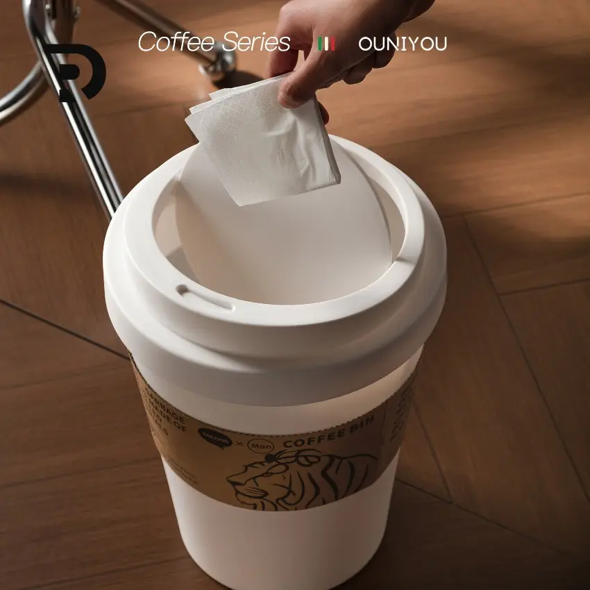 2026 New Home Multi Scene Coffee Cup Garbage Can Living Room Bedroom Kitchen High Beauty Storage Lion Theme Black and White Joystick Cover Anti Odor Plastic Material Durable Suitable for Office Coffee Bar Decoration