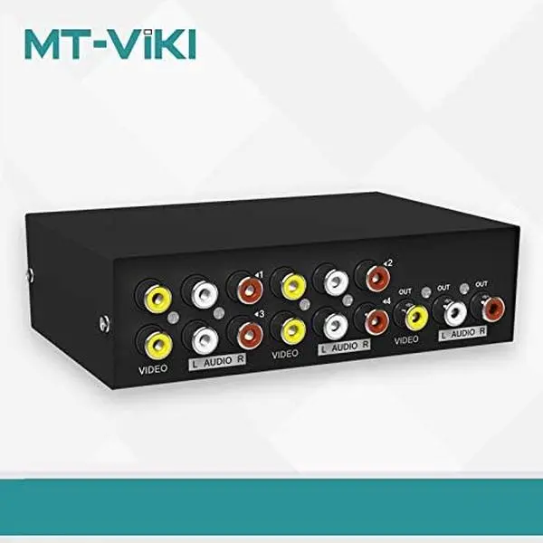 RCA AV Switch 4 in 1 Out Composite Video Audio Selector 4 Way MT-VIKI L/R Audio Switcher for DVD Player SNES N64 PS2 PS3 booster extender