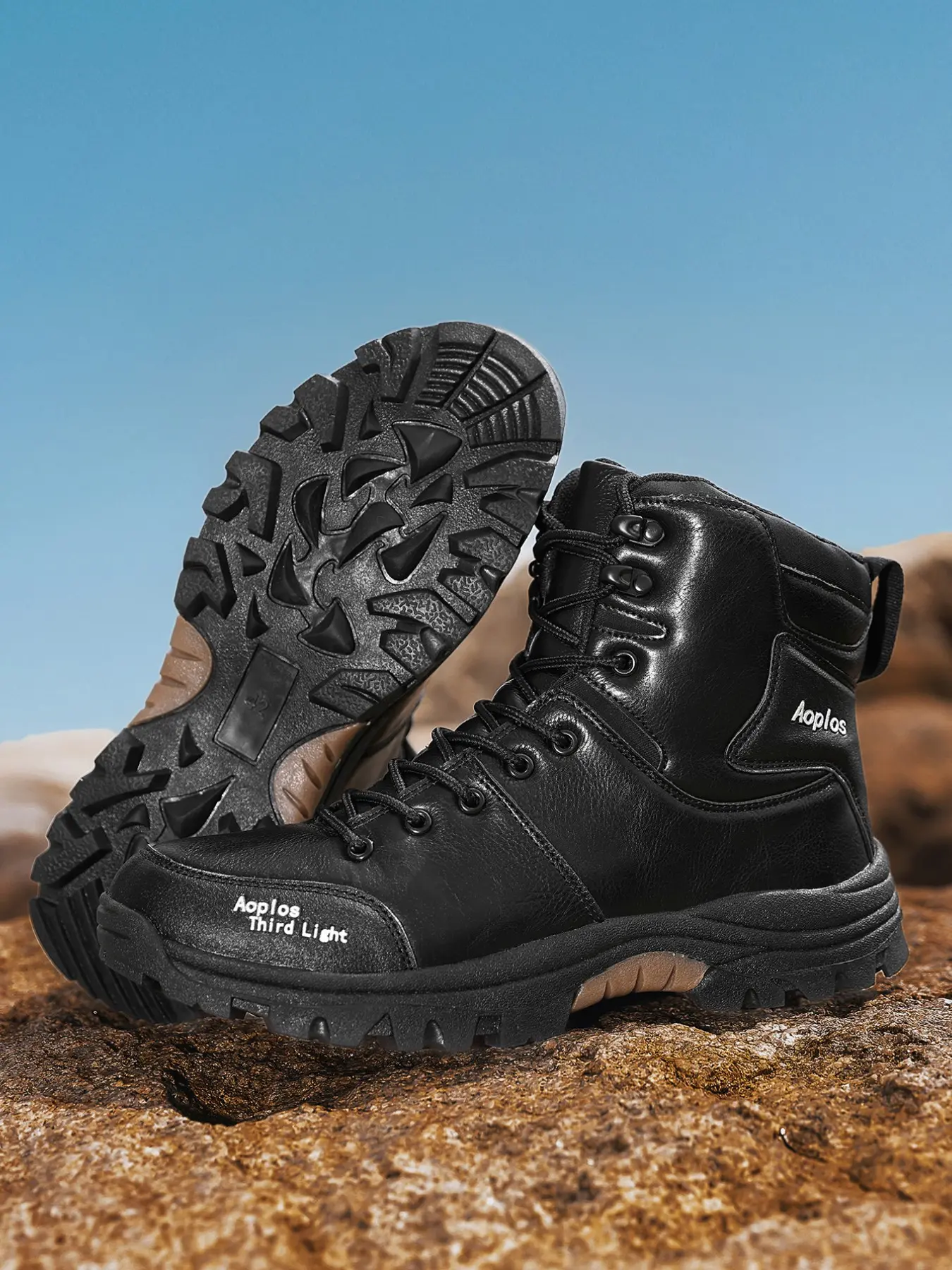 Men's Vintage High-Top Outdoor Hiking Shoes, Durable Anti-Slip Leather, Waterproof, Thick Sole, Metal Buckle, Ideal for Trekking