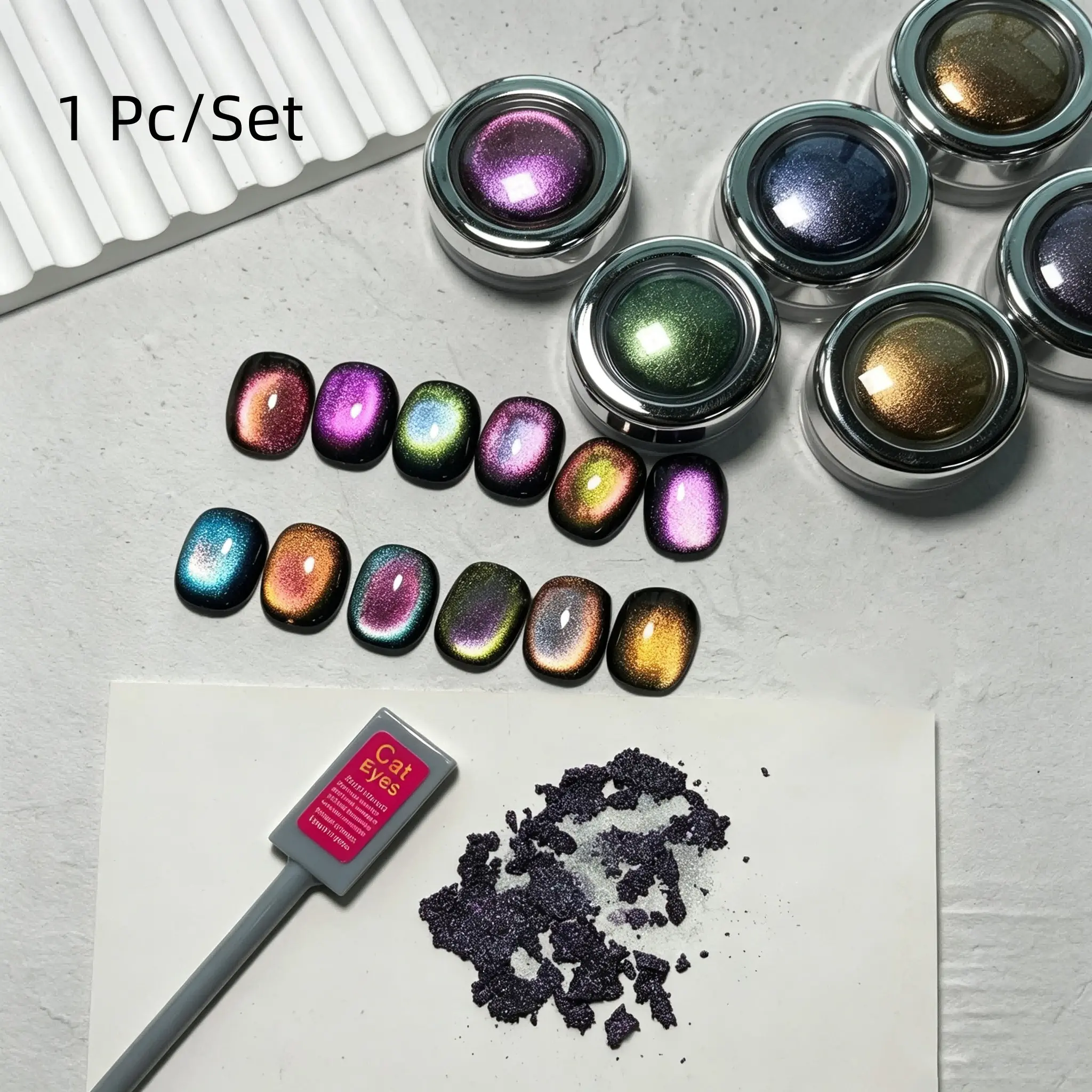 Premium Shiny Aurora Cat Eye Magic Mirror Powder Galaxy Starry Sky Metallic Glitter Multi‑Dimensional Light‑Reflective Effect For Daily Manicure Nail Enhancement Designs（0.5g/bottle）
