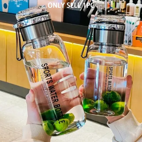 Summer Large Capacity Borosilicate Glass Water Bottle, Sports Bottle, Workout Water Bottle, Leakproof Water Bottles, Food Grade BPA Free Heat Resistant Reusable Bottle, Dishwasher Safe for Gym Camping Travel Office Home Drinkware