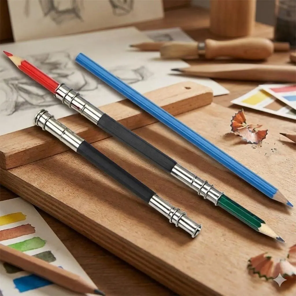 Dual Spring Extender Pencil Holder for Artists - Professional Sketching Tool, Portable Anti-Slip Grip, Adjustable Clip for Multiple Pencils, Sketching Must-Have for Drawing & Studio Use.