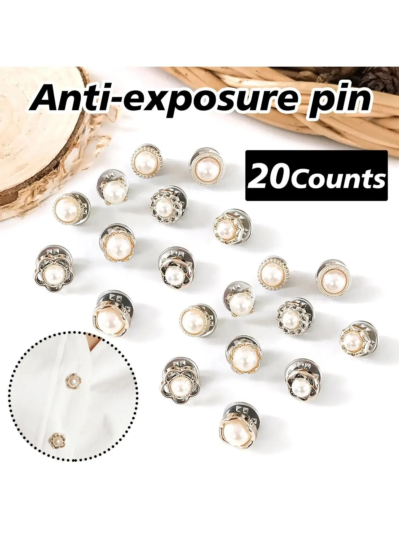 20pcs Mini Brooch Button Pins for Women, Pearl & Rhinestone No-Sew Clothing Clips, Street Style, All Seasons, Shirts, Dresses, Coats, Jeans, Hats, Bags