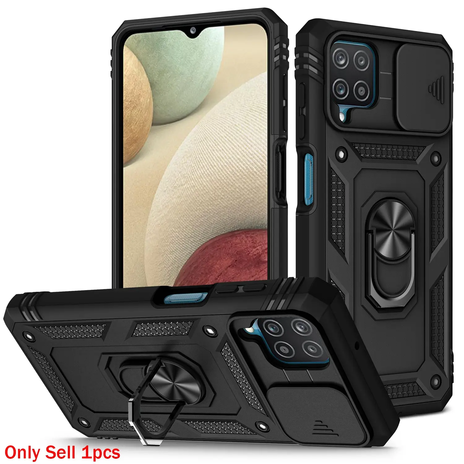 Case for Samsung Galaxy A12 Dual Layer Protective, Shockproof, Scratch-Resistant, Magnetic Ring Stand, Dust-Proof, Fingerprints-Resistant for Samsung Galaxy A12 Case Accessories