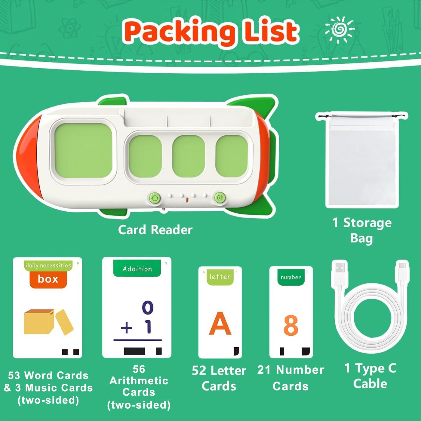 Spell & Math Talking Flash Cards for Kids 3-6, Interactive Spelling Toys with ABC Alphabet & Math Games, Travel Educational Toys, Vocabulary Flashcards