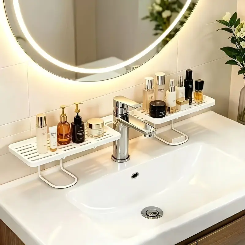Multi-Functional Bathroom Sink Shelf, Durable Plastic Kitchen & Bath Organizer, Space-Saving Storage Rack for Sponge, Brush, Cosmetics, Lotion, Bathroom Gadgets
