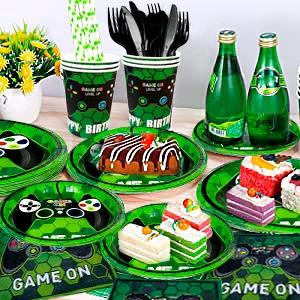 Video Game Birthday Party Decorations for Boys,194pcs Birthday Decorations&Tableware Set-Plates Cups Napkins Tablecloth Balloons