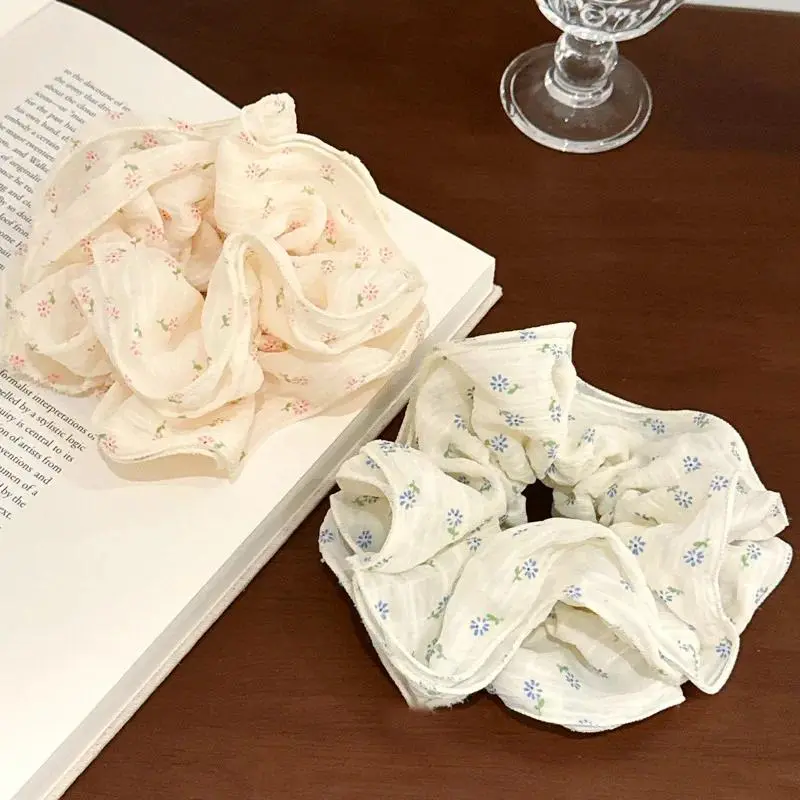 Fresh and Sweet Four Layer Floral Pleated Hair Band Ladies' Fashionable and Versatile High Elasticity Ponytail Hair Scrunchie