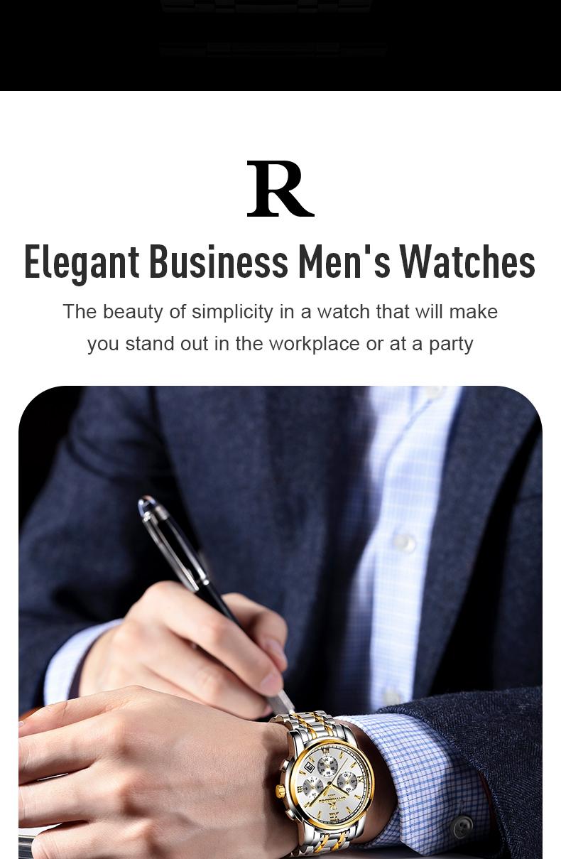 Men's Luxury Two-Tone Gold Silver Chronograph Quartz Watch - Stainless Steel Wristwatch with Date, Roman Numerals, Subdials, Elegant Business Dress Watch, Perfect Gift for Husband Dad Boyfriend