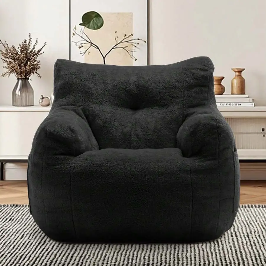 Bean Bag Chair, Small Comfy Bean Bag Sofa With Armrests For Adults, Cloud Memory Foam Filled Floor Chair With Pockets For Living Room Bedroom