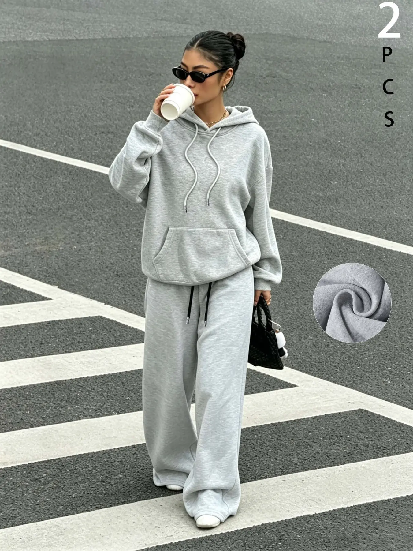 Women's Two-Piece Sportswear Set, Hooded Sweatshirt with Drawstring Pockets, Loose Fit Joggers, Casual All-Season, Soft Fleece Lining